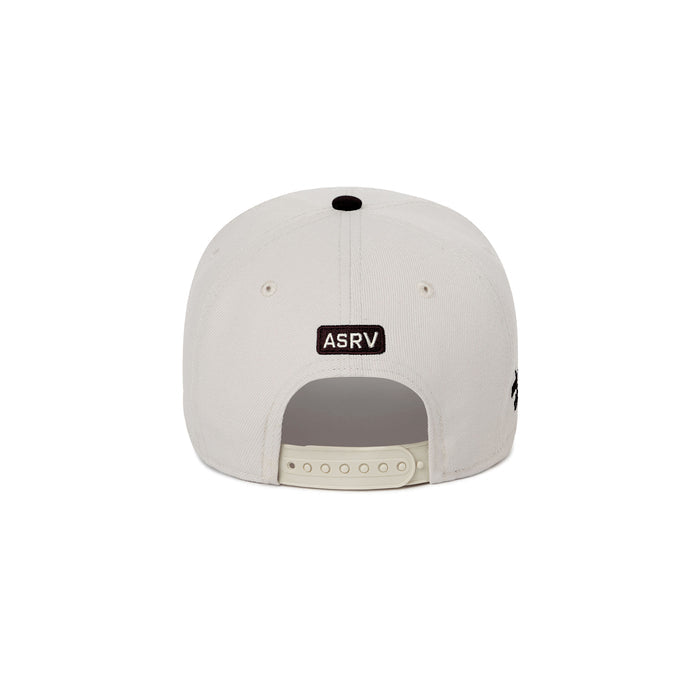 flatlay New Era 9Forty A-Frame Hat in stone and dark earth two tone, back view