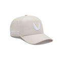 flatlay New Era 9Forty A-Frame hat in stone with white feather embroidery, front view