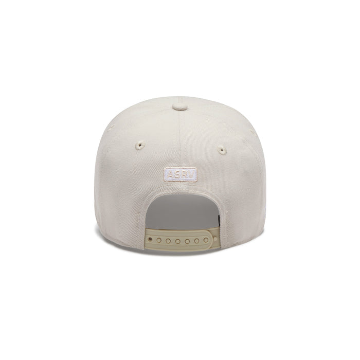 flatlay New Era 9Forty A-Frame Hat in stone and white, back view
