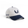 Flatlay of New Era 9Twenty Strapback Hat in Stone/Navy Two Tone, front and side view