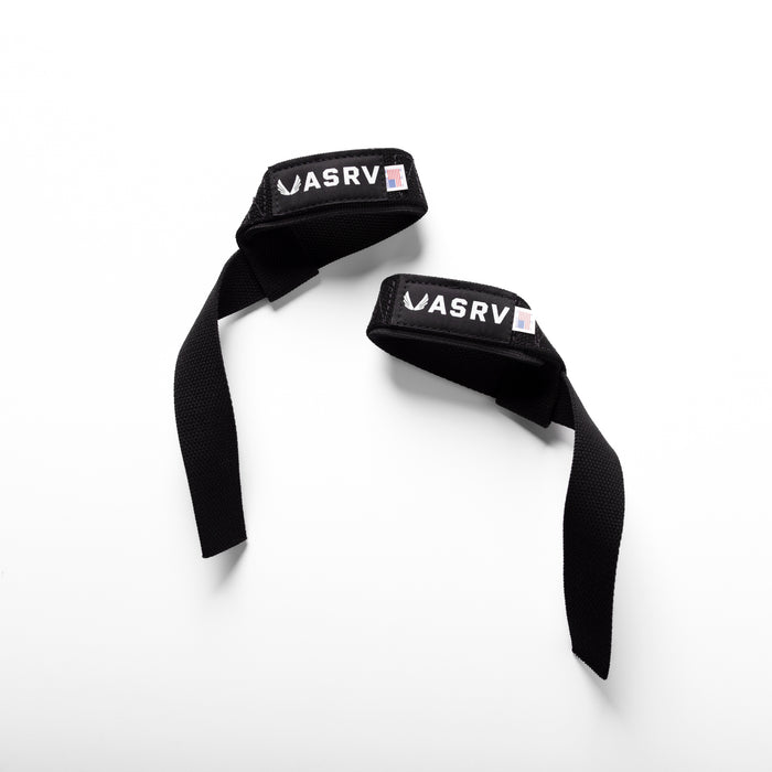 flatlay Padded Lifting Straps in black, overhead view