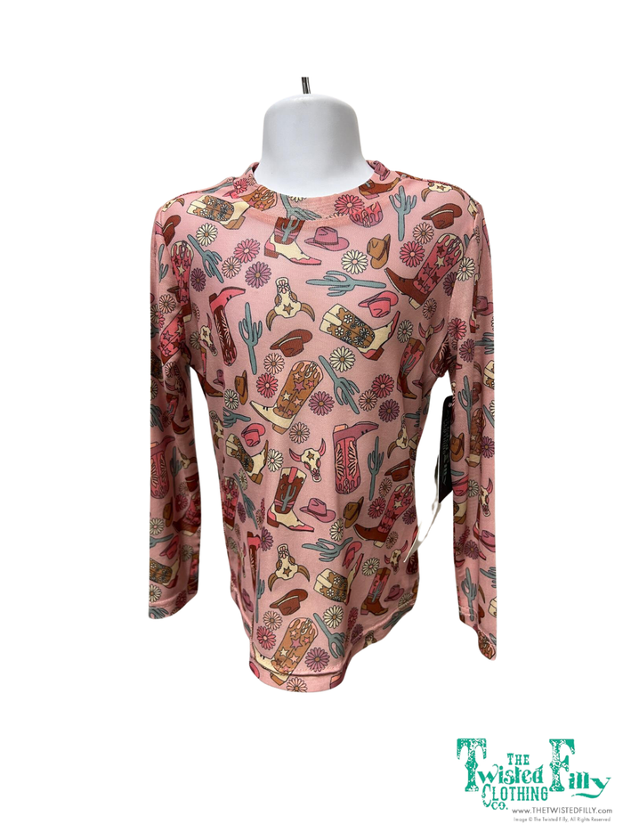 Pink Boot - Toddler LS Mesh Top