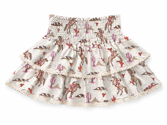 cream colored tiered ruffle cowgirl and pink cactus skort