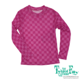Long sleeve pink checkered mesh top