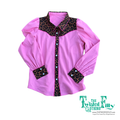 Long sleeve pink pearl snap with pink piping and cheetah print detail