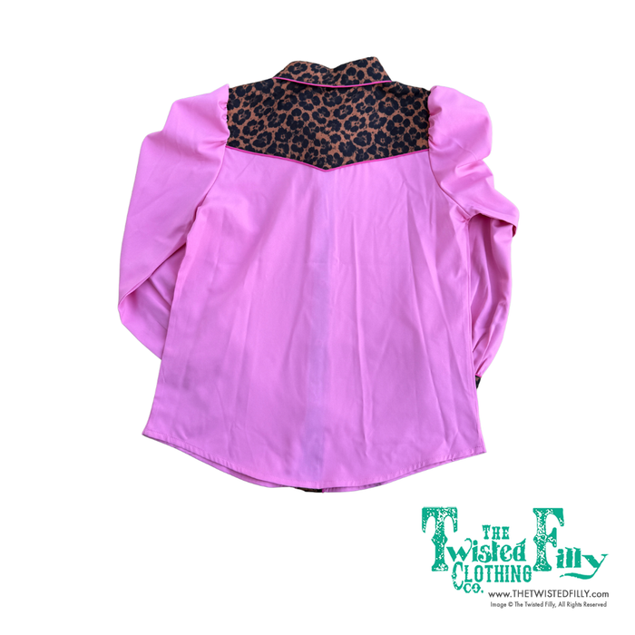 Pink Cheetah Yoke - Youth LS Pearl Snap