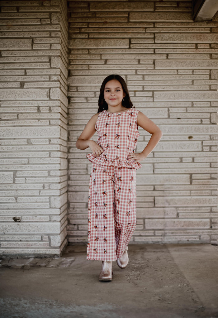 Pink Gingham Cowboy - Youth Pant Set