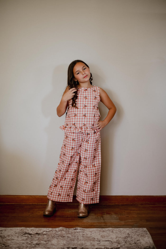 Pink Gingham Cowboy - Youth Pant Set
