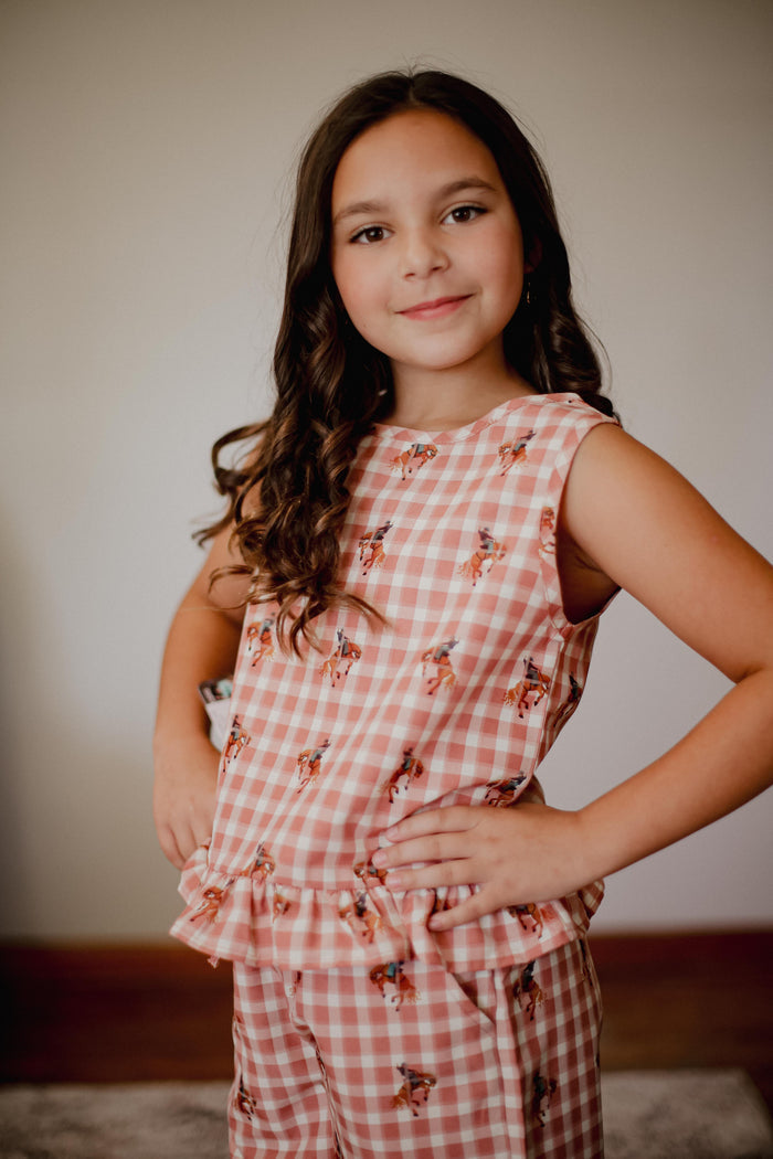 Pink Gingham Cowboy - Youth Pant Set