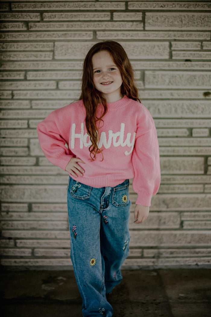 Pink Howdy Upper Case - Youth Sweater