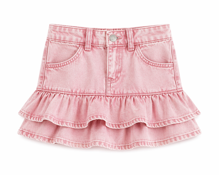 Pink Vintage Wash - Toddler Light Weight Denim Ruffled Jean Skort
