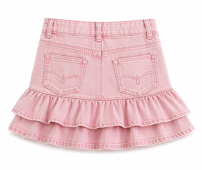 Pink Vintage Wash - Toddler Light Weight Denim Ruffled Jean Skort