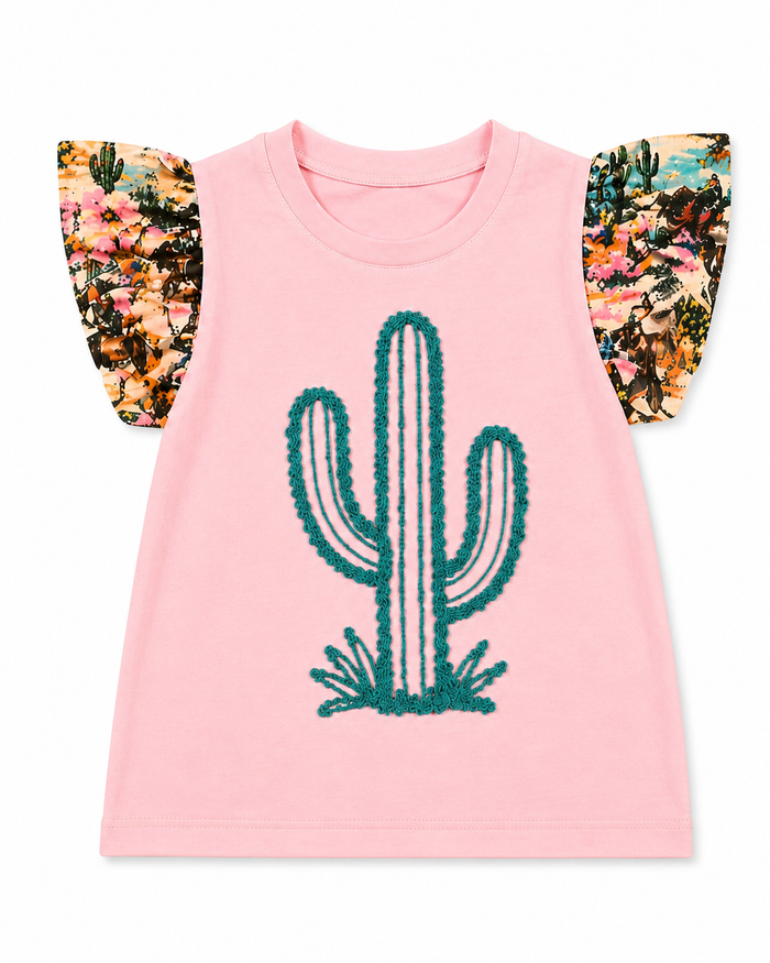 Pink Western Collage - Toddler Ruffle Eyelet Sleeve Tee