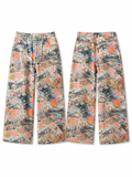 Pink western collage denim barrel pants front and back view