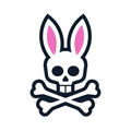 Psycho Bunny Small Holo Gift Box showcasing the iconic white bunny skull and crossbones logo with vibrant pink inner ears, bold black outlines, a distinctive graphic.