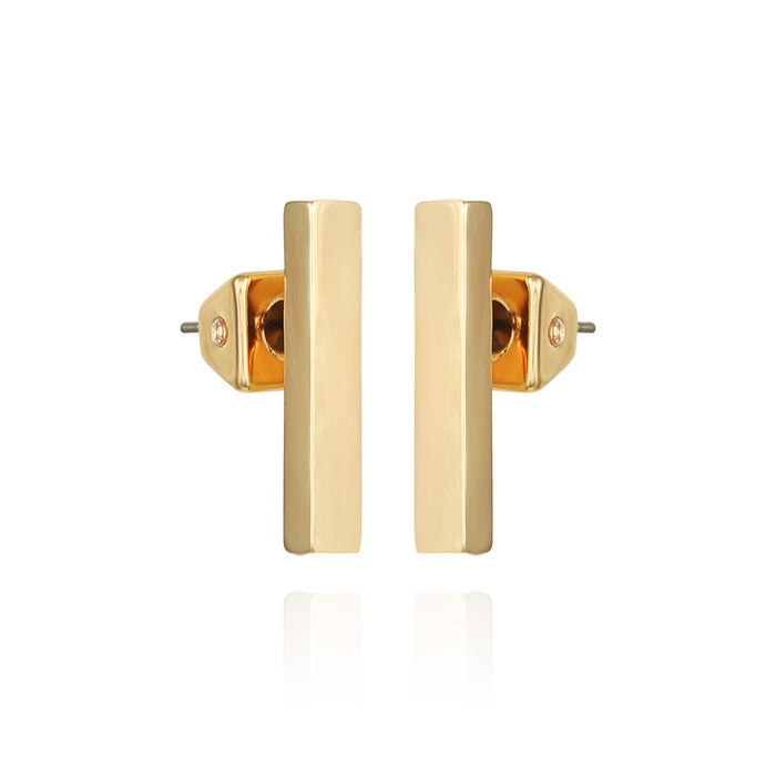 Vince Camuto Rectangle Bar Stud Earrings feature a shiny, polished gold finish—ideal for everyday wear—displayed against a white background.