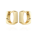 A pair of Rectangle Huggie Hoop Earrings by Vince Camuto, featuring a shiny gold-tone finish and secure hinged clasps, displayed upright on a white background—perfect for those who love the sleek look of small rectangle earrings.