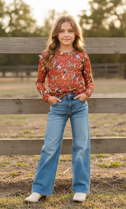 Red Cowboy - Toddler Mesh LS Top