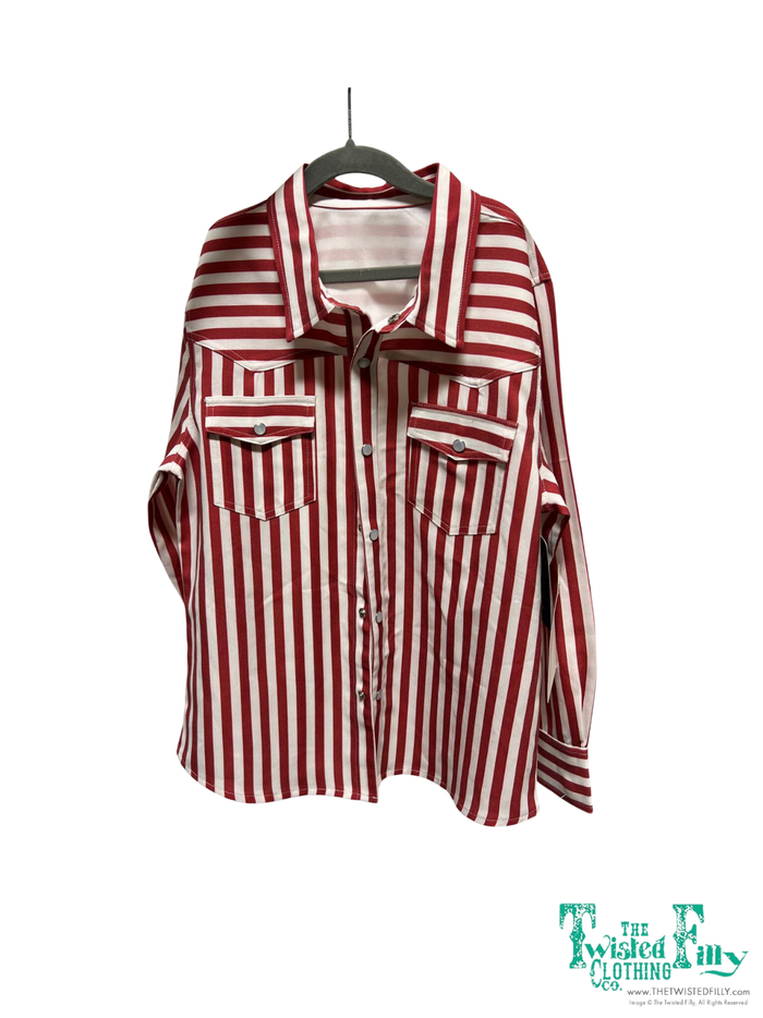 Red Striped - Adult - LS Pearl Snap