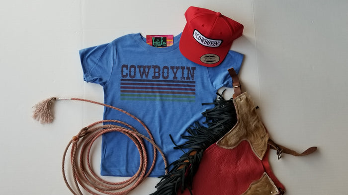 Retro Cowboyin - S/S Boys Toddler Tee - Blue