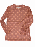 Brown with floral pattern long sleeve mesh top