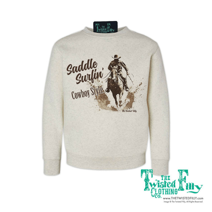 Saddle Surfin' Cowboy Style - Youth Boys Sweatshirt - Assorted Colors