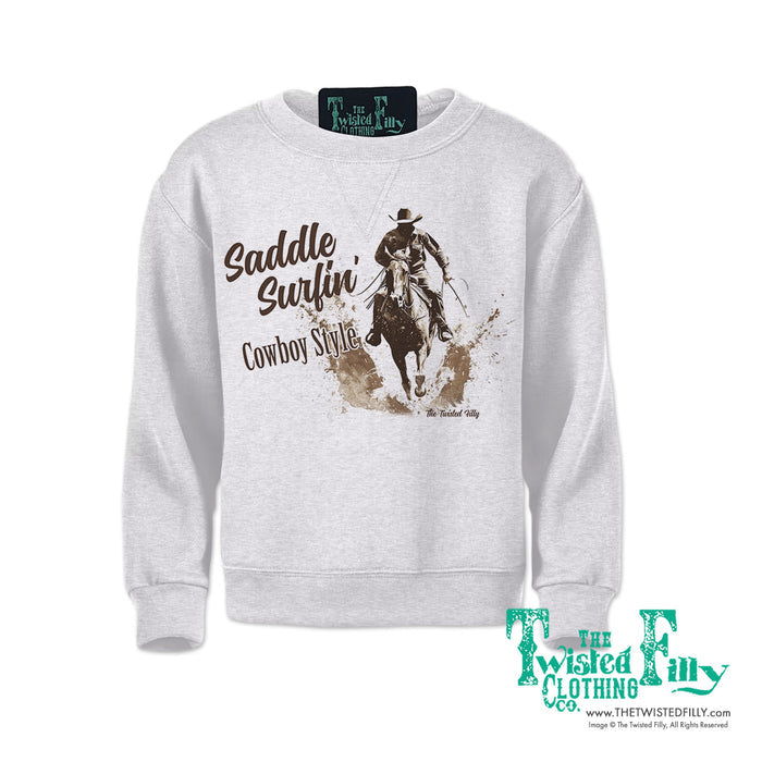 Saddle Surfin' Cowboy Style - Youth Boys Sweatshirt - Assorted Colors
