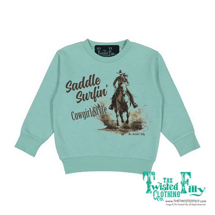 Saddle Surfin' Cowgirl Style - Toddler Girls Sweatshirt - Assorted Colors