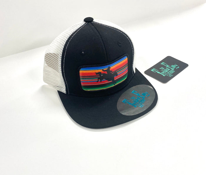 Serape Bronc Rider - Youth/Adult Trucker Hat - Black/White