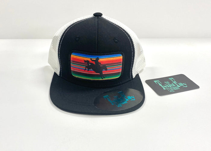 Serape Bronc Rider - Youth/Adult Trucker Hat - Black/White