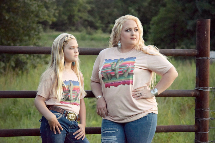 Serape Cactus W/ Flower - S/S Womens Adult Tee - Dusty Rose