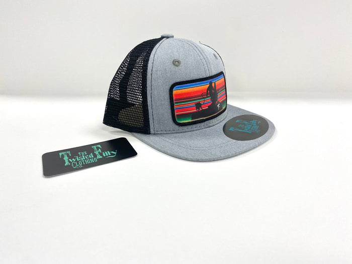 Serape Calf Roper - Youth/Adult Trucker Hat - Black/Gray