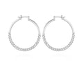 Silvertone Chain Link Hoop Earrings by Vince Camuto, featuring a unique chain link detail along the lower half, are showcased on a white background with a subtle reflection beneath them.