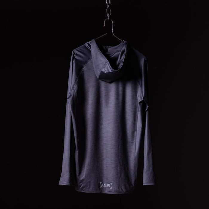 SM'18 Quarter Zip Hoodie in navy, displayed on hanger against black background