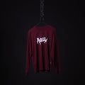 SM'22 Graphic Long Sleeve in maroon with white graphic print, displayed on hanger against dark background