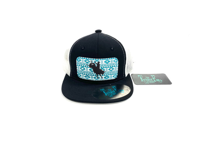 Southwest Bull Rider - Youth/Adult Trucker Hat - Black/White