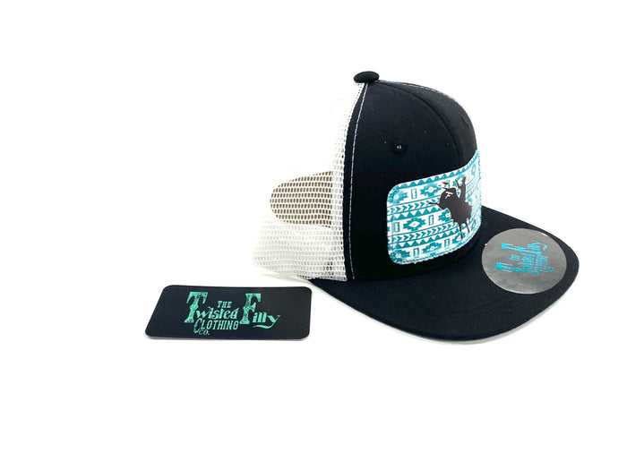 Southwest Bull Rider - Youth/Adult Trucker Hat - Black/White