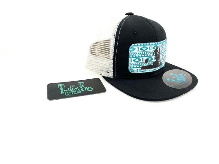 Southwest Calf Roper - Youth/Adult Trucker Hat - Black/White