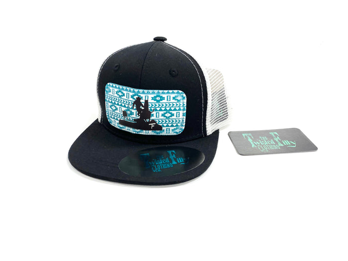Southwest Calf Roper - Youth/Adult Trucker Hat - Black/White