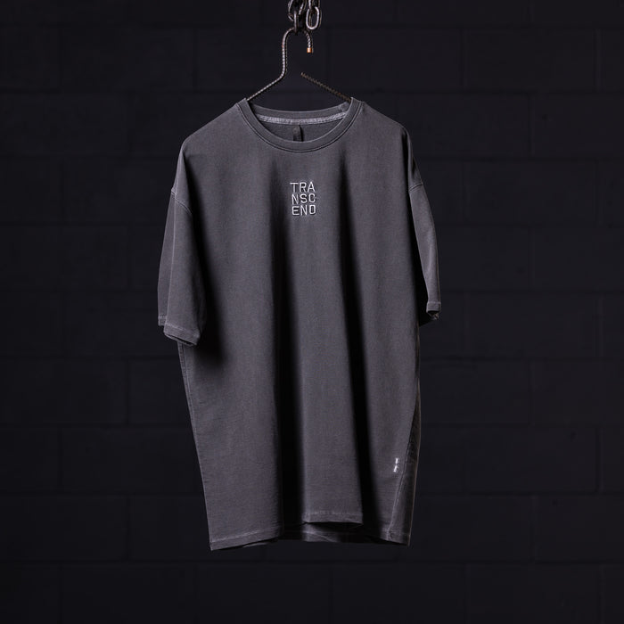 SP'22 Stone Washed Oversized Tee in charcoal gray displayed on hanger