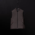 SP'23 Waterproof Run Vest in charcoal gray, displayed on hanger against dark background
