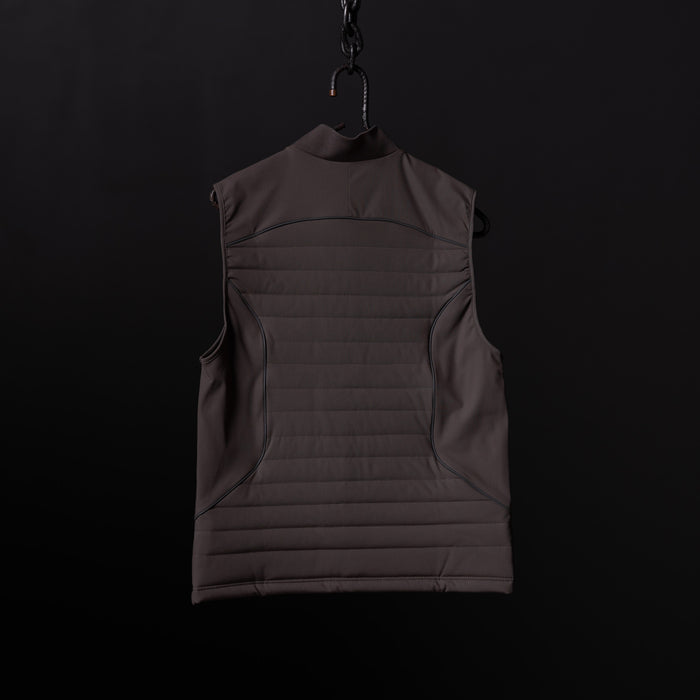 flatlay SP'23 Waterproof Run Vest in charcoal grey, back view
