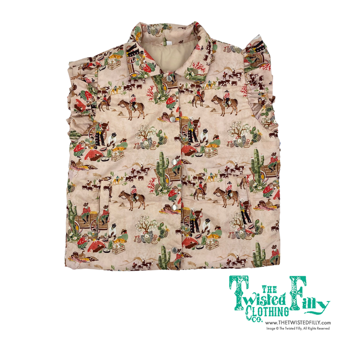 Taupe Wagon - Toddler Ruffle Vest - The Twisted Filly