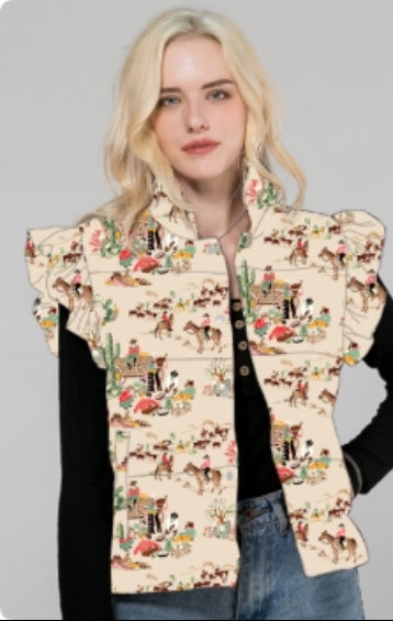 Taupe Wagon - Youth Ruffle Vest - The Twisted Filly