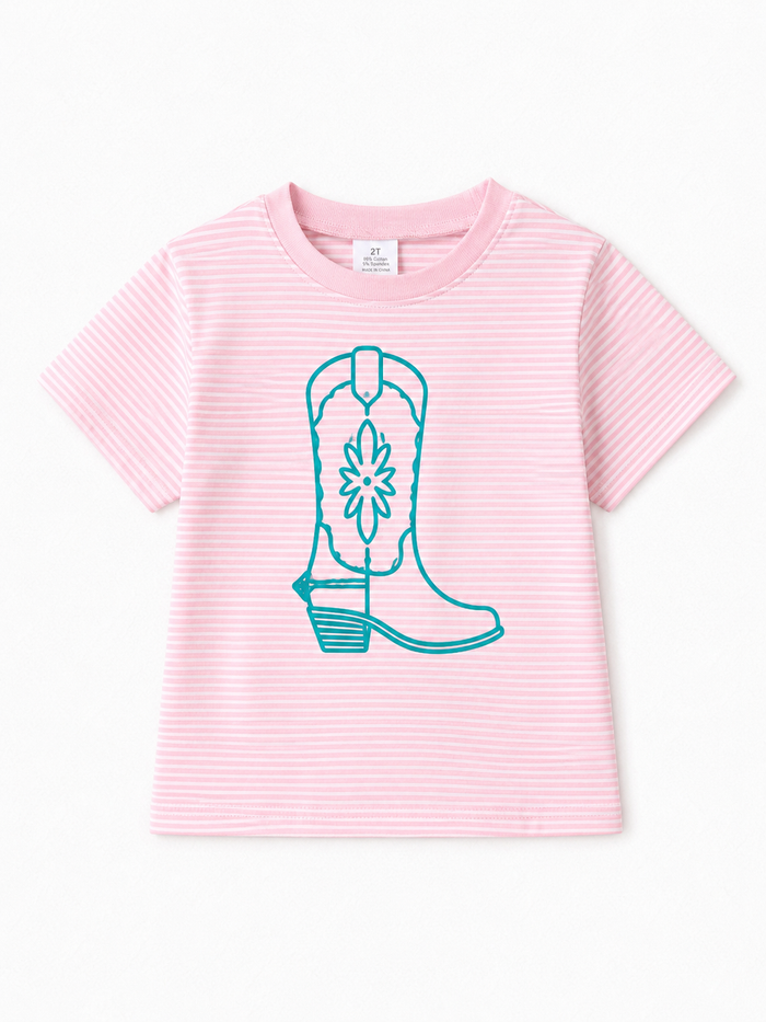 Teal Boot Pink White Striped SS Tee – Infant
