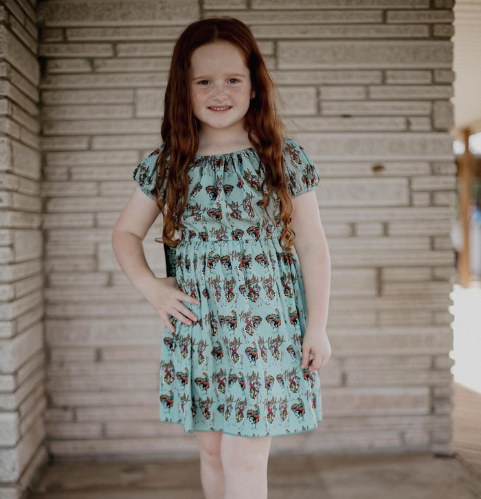 Teal Howdy - Toddler Elastic SS Dress