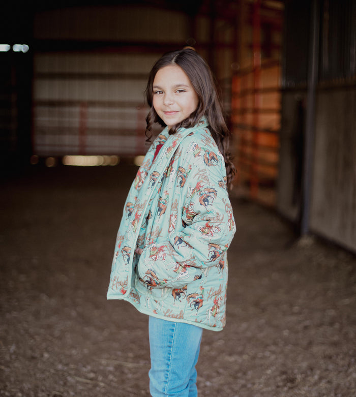 Teal Howdy - Toddler Quilted Jacket - The Twisted Filly