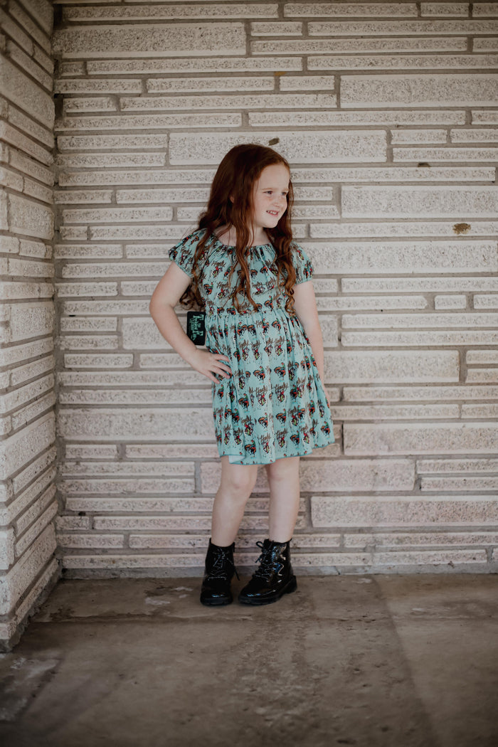 Teal Howdy - Youth Elastic SS Dress