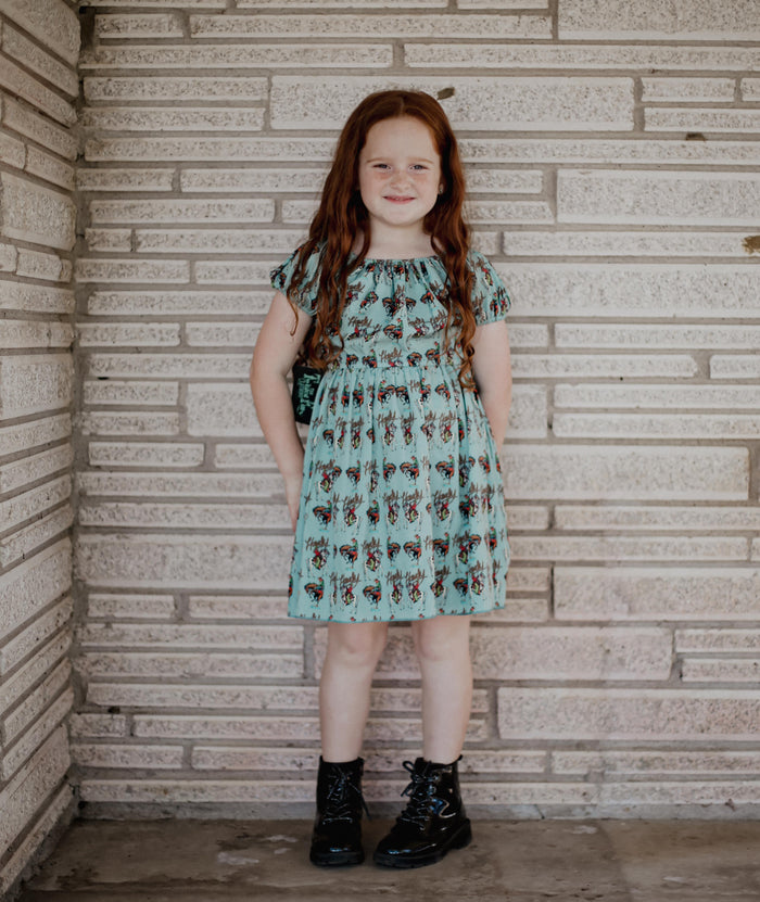 Teal Howdy - Youth Elastic SS Dress