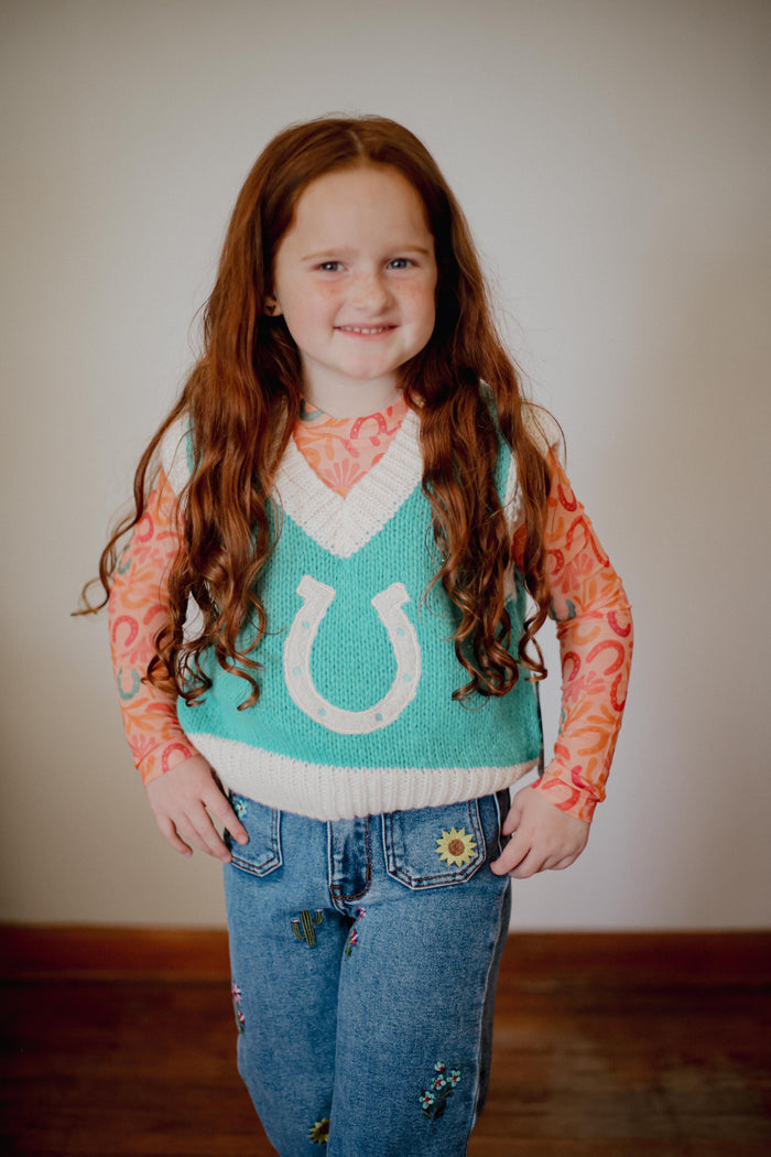 Turquoise Horse Shoe - Toddler Sweater Vest